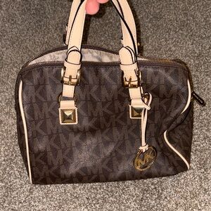 Michael Kors Dark Brown and Cream Satchel